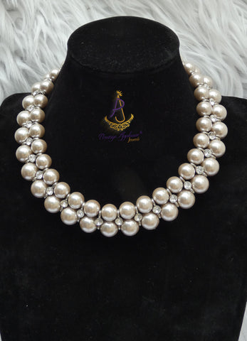 Cream White Light Champagne Pearl Beads Crystal Silver Bridal Cocktail Party Necklace Jewellery Gift Ladies