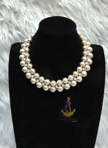 Light Champagne Pearl Beads Crystal Silver Bridal Cocktail Party Necklace Jewellery Gift Ladies