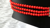 3 Layer Red Pearls Beads Jewellery Set with Brooch Pendant Necklace Earring Bracelet & Ring Beautiful Design