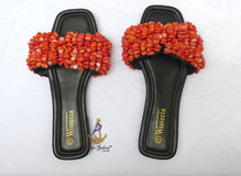 Original Coral Bead Slide Sandals | African Traditional Wedding Slippers | Igbo Edo Yoruba Bridal Shoes | Handmade Coral Beaded Slides for Women
