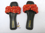 Original Coral Bead Slide Sandals | African Traditional Wedding Slippers | Igbo Edo Yoruba Bridal Shoes | Handmade Coral Beaded Slides for Women