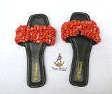 Original Coral Bead Slide Sandals | African Traditional Wedding Slippers | Igbo Edo Yoruba Bridal Shoes | Handmade Coral Beaded Slides for Women