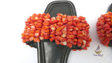 Original Coral Bead Slide Sandals | African Traditional Wedding Slippers | Igbo Edo Yoruba Bridal Shoes | Handmade Coral Beaded Slides for Women