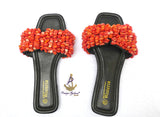 Original Coral Bead Slide Sandals | African Traditional Wedding Slippers | Igbo Edo Yoruba Bridal Shoes | Handmade Coral Beaded Slides for Women