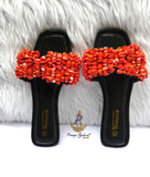 Original Coral Bead Slide Sandals | African Traditional Wedding Slippers | Igbo Edo Yoruba Bridal Shoes | Handmade Coral Beaded Slides for Women