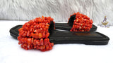 Original Coral Bead Slide Sandals | African Traditional Wedding Slippers | Igbo Edo Yoruba Bridal Shoes | Handmade Coral Beaded Slides for Women