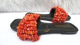Original Coral Bead Slide Sandals | African Traditional Wedding Slippers | Igbo Edo Yoruba Bridal Shoes | Handmade Coral Beaded Slides for Women