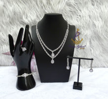 Silver Crystal Bridal Jewellery Set | Cubic Zirconia Wedding Necklace Set | Teardrop Bridal Necklace Earrings Bracelet | Wedding Gift