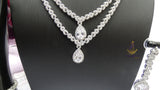 Silver Crystal Bridal Jewellery Set | Cubic Zirconia Wedding Necklace Set | Teardrop Bridal Necklace Earrings Bracelet | Wedding Gift