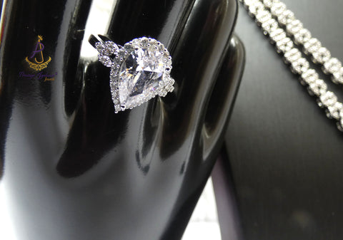 Silver Crystal Bridal Jewellery Set | Cubic Zirconia Wedding Necklace Set | Teardrop Bridal Necklace Earrings Bracelet | Wedding Gift