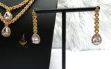 Gold Crystal Bridal Jewellery Set | Cubic Zirconia Wedding Necklace Set | Teardrop Bridal Necklace Earrings Bracelet | Wedding Gift