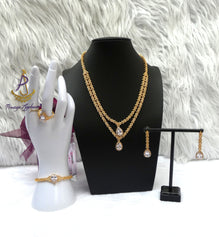 Gold Crystal Bridal Jewellery Set | Cubic Zirconia Wedding Necklace Set | Teardrop Bridal Necklace Earrings Bracelet | Wedding Gift