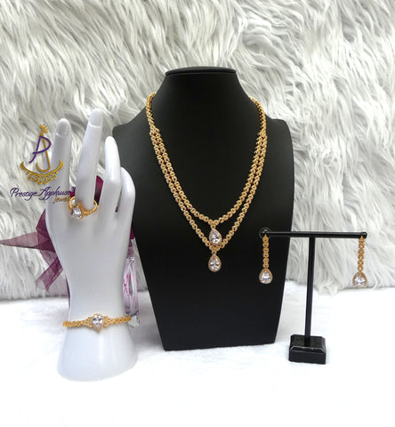Gold Crystal Bridal Jewellery Set | Cubic Zirconia Wedding Necklace Set | Teardrop Bridal Necklace Earrings Bracelet | Wedding Gift