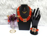 Orange 3 Layers Crystal Bead Wedding Necklace, Bracelet & Earrings Bridal Statement Beads Jewellery Set