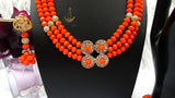 Orange 3 Layers Crystal Bead Wedding Necklace, Bracelet & Earrings Bridal Statement Beads Jewellery Set