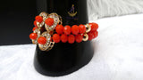 Orange 3 Layers Crystal Bead Wedding Necklace, Bracelet & Earrings Bridal Statement Beads Jewellery Set
