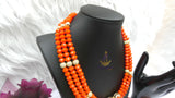 Orange 3 Layers Crystal Bead Wedding Necklace, Bracelet & Earrings Bridal Statement Beads Jewellery Set