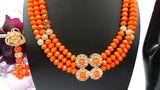 Orange 3 Layers Crystal Bead Wedding Necklace, Bracelet & Earrings Bridal Statement Beads Jewellery Set