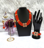 Orange 3 Layers Crystal Bead Wedding Necklace, Bracelet & Earrings Bridal Statement Beads Jewellery Set