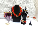 Orange 3 Layers Crystal Bead Wedding Necklace, Bracelet & Earrings Bridal Statement Beads Jewellery Set