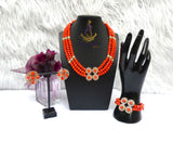 Orange 3 Layers Crystal Bead Wedding Necklace, Bracelet & Earrings Bridal Statement Beads Jewellery Set