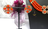 Orange 3 Layers Crystal Bead Wedding Necklace, Bracelet & Earrings Bridal Statement Beads Jewellery Set