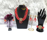 Orange 4 Layers Crystal Bead Wedding Necklace, Bracelet & Earrings Bridal Statement Beads Jewellery Set