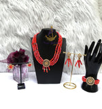 Orange 4 Layers Crystal Bead Wedding Necklace, Bracelet & Earrings Bridal Statement Beads Jewellery Set