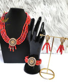 Orange 4 Layers Crystal Bead Wedding Necklace, Bracelet & Earrings Bridal Statement Beads Jewellery Set