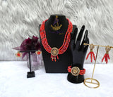 Orange 4 Layers Crystal Bead Wedding Necklace, Bracelet & Earrings Bridal Statement Beads Jewellery Set