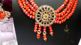 Orange 4 Layers Crystal Bead Wedding Necklace, Bracelet & Earrings Bridal Statement Beads Jewellery Set