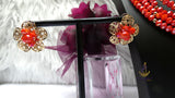 Orange 4 Layers Crystal Bead Wedding Necklace, Bracelet & Earrings Bridal Statement Beads Jewellery Set