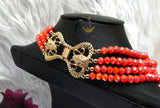 Orange 4 Layers Crystal Bead Wedding Necklace, Bracelet & Earrings Bridal Statement Beads Jewellery Set