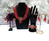 Orange 4 Layers Crystal Bead Wedding Necklace, Bracelet & Earrings Bridal Statement Beads Jewellery Set