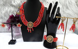 Orange 4 Layers Crystal Bead Wedding Necklace, Bracelet & Earrings Bridal Statement Beads Jewellery Set