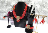 Orange 4 Layers Crystal Bead Wedding Necklace, Bracelet & Earrings Bridal Statement Beads Jewellery Set