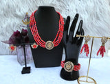 Burnt Orange 4 Layers Crystal Bead Wedding Necklace, Bracelet & Earrings Bridal Statement Beads Jewellery Set