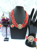 Burnt Orange 4 Layers Crystal Bead Wedding Necklace, Bracelet & Earrings Bridal Statement Beads Jewellery Set