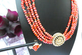 Burnt Orange 4 Layers Crystal Bead Wedding Necklace, Bracelet & Earrings Bridal Statement Beads Jewellery Set
