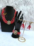 Burnt Orange 4 Layers Crystal Bead Wedding Necklace, Bracelet & Earrings Bridal Statement Beads Jewellery Set