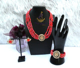 Burnt Orange 4 Layers Crystal Bead Wedding Necklace, Bracelet & Earrings Bridal Statement Beads Jewellery Set