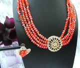 Burnt Orange 4 Layers Crystal Bead Wedding Necklace, Bracelet & Earrings Bridal Statement Beads Jewellery Set