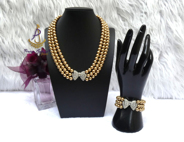 Golden Pearl Party Wedding Necklace and Bracelet Jewellery Great as Gift