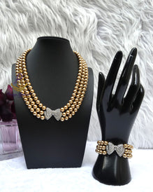 Golden Pearl Party Wedding Necklace and Bracelet Jewellery Great as Gift