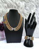 Golden Pearl Party Wedding Necklace and Bracelet Jewellery Great as Gift