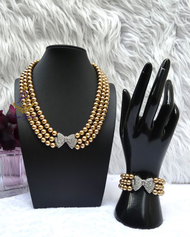 Golden Pearl Party Wedding Necklace and Bracelet Jewellery Great as Gift