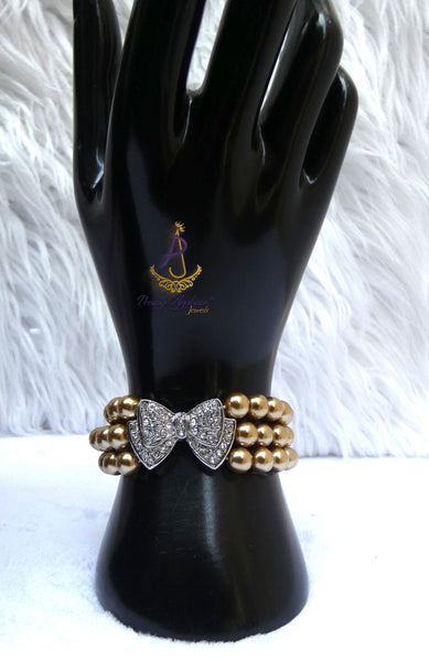 Golden Pearl Party Wedding Necklace and Bracelet Jewellery Great as Gift