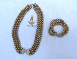 Golden Pearl Party Wedding Necklace and Bracelet Jewellery Great as Gift