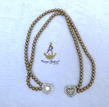 Golden Love Pendant Pearl Party Wedding Necklace Bridal Cocktail Jewellery Great as Gift