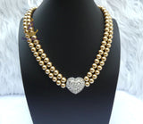 Golden Love Pendant Pearl Party Wedding Necklace Bridal Cocktail Jewellery Great as Gift